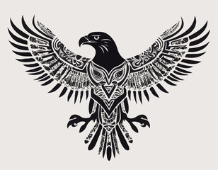 eagle, bird animal silhouette in ethnic tribal tattoo,