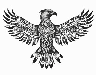 eagle, bird animal silhouette in ethnic tribal tattoo,