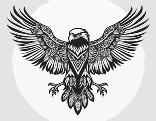 Obraz premium eagle, bird animal silhouette in ethnic tribal tattoo,