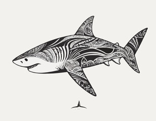 modern tribal tattoos of shark, abstract line art, and minimalist contour