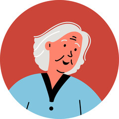 Elderly Woman With White Hair Wearing A Blue Shirt And Red Circle Background Flat Illustration Style