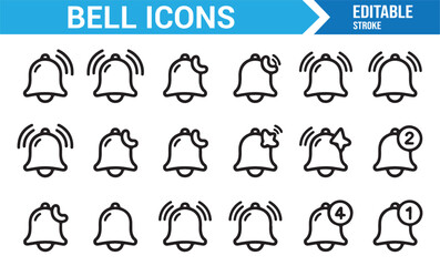 Notification alert bell vector illustration, user interface design icon collection.