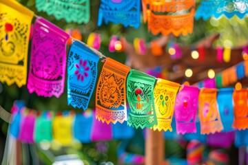 Colorful papel picado decorations for a festive celebration