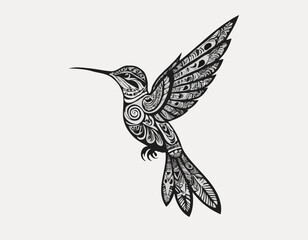 hummingbird, animal silhouette in ethnic tribal tattoo,