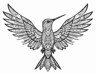 hummingbird, animal silhouette in ethnic tribal tattoo,