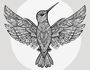 hummingbird, animal silhouette in ethnic tribal tattoo,
