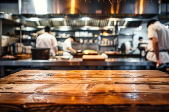 Busy kitchen with chefs preparing food