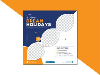 Summer Vacation Travel Agency Instagram and Facebook TemplateLuxury Travel Agency Marketing Template for Tourism Promotion