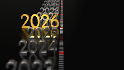 plein de dates avec l'année 2026 dorée et nette, le reste flou - illustration 3D