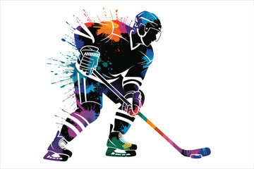 Obraz premium Colorful Ice Hockey Player in Action Abstract Watercolor Sports Illustration