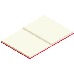 Open Isometric Blank Notebook With Red Cover And Cream Pages Isolated On White Background Simple Clean Design For Notes And Drawings