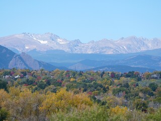 Autumn View of Indian Peaks Wilderness and Rocky Mountains from Coal Creek Trail, Louisville, Colorado