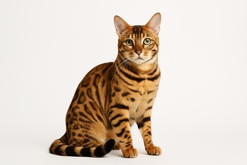 Obraz premium Majestic Bengal Cat with Striking Patterns on White Background