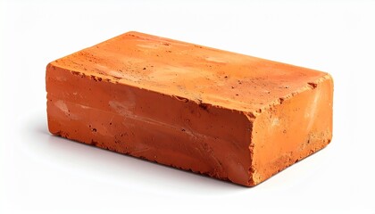 Single red brick isolated on white background, construction material for building and masonry work, close-up studio shot.