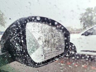 view from the car window during rain