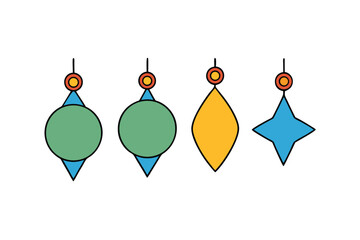 Colorful Christmas Ornaments in Various Shapes Festive Holiday Decoration Vector illustration.