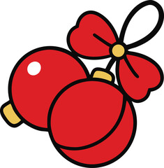 Red Christmas Ornaments with Decorative Bow Festive Seasonal Design Vector illustration.