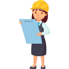 Female Architect In Hard Hat Holding Blueprints In A Studio With A Transparent Background And A White Studio Background