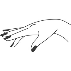 Elegant Woman Hand Outline With Dark Nail Polish In Minimalist Line Art Style On Transparent Background
