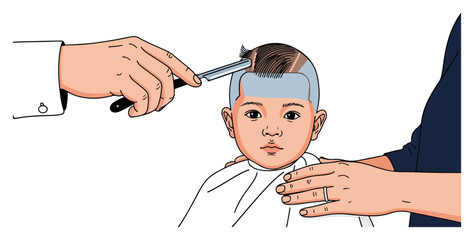 Mundan Sanskar Ceremony Vector Illustration. Traditional Hindu Ritual of Baby's First Haircut.