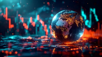 Digital Earth globe amidst glowing abstract financial data visualization - Powered by Adobe
