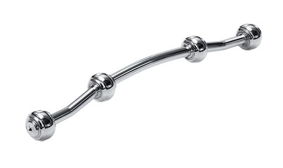 Shiny, curved metallic rod with rounded nodes; isolated on black, technical or mechanical