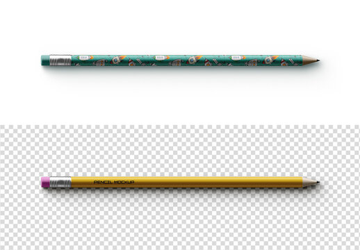 Stationery Flatlay Pencil Mockup Isolated