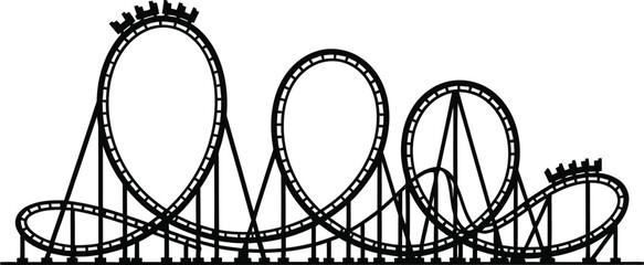 Extreme Roller Coaster Ride Black Silhouette Icon Vector Thrill Amusement Park Entertainment Logo Element © Kafi