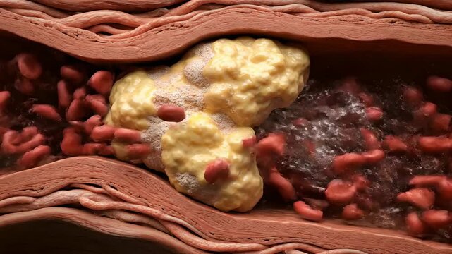 Atherosclerotic Plaque Obstructs Blood Flow in Artery, Medical Animation