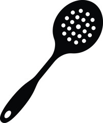 Black Slotted Spoon Icon Kitchen Utensil Skimmer Glyph Vector Illustration