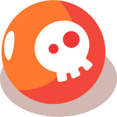 Orange and Red Sphere With White Skull Icon and Soft Shadow on Transparent Background