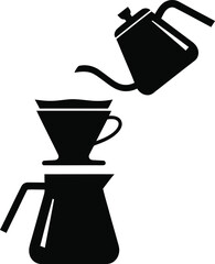 Pour Over Coffee Brewing Icon Gooseneck Kettle Dripper and Server Black Vector