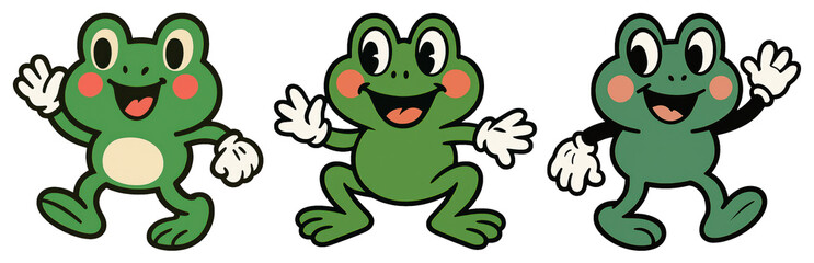 Obraz premium PNG Cheerful cartoon frogs dancing, element set on transparent background