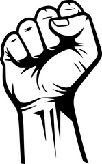 Fist hand drawing. It is a black and white outline image of a clenched fist, a powerful symbol of strength, resistance, or solidarity. Vector sketch line art draw