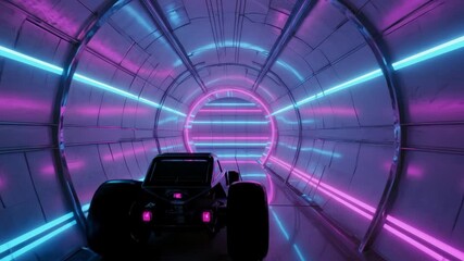 Futuristic neon tunnel journey abstract science fiction cyberpunk glowing corridor motion - Powered by Adobe