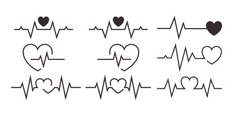 Heartbeat Line and Love Heart Icons Collection