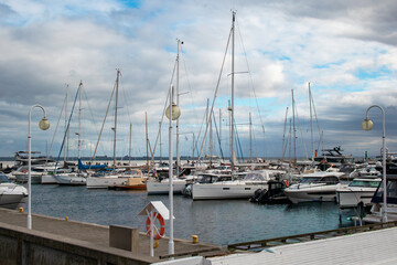 View of yachts and sailboats moored in the marina at Sopot, Poland, on the Baltic Sea