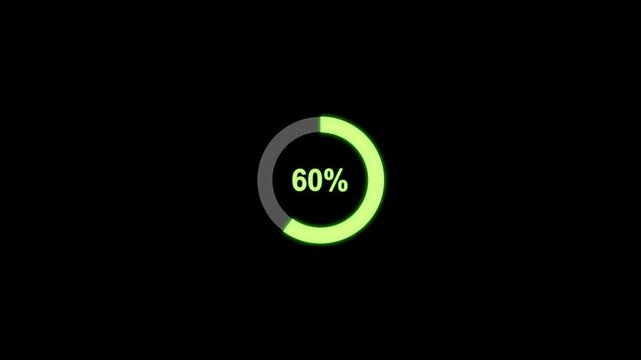 Digital pie chart animated with 60 percent element . Progress Bar Showing 60% 4K Animated .Business and finance theme Visual Data Representation for Finance,Sales, Statistics on black screen.