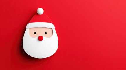 Santa claus minimalist character face on red background providing copy space for christmas greeting