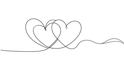Minimalist Continuous Line Drawing of Two Intertwined Hearts.