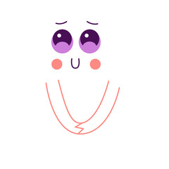 Cute Cartoon Ghost Character With Big Purple Eyes Blushing Pink Cheeks And Clasped Hands On Transparent Background
