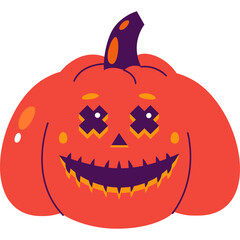 Cute Cartoon Halloween Pumpkin Character With Cross Eyes And Grinning Mouth Orange And Purple Colors With Transparent Background