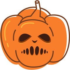 Cute Cartoon Orange Pumpkin With Carved Spooky Face And Brown Outline On Transparent Background For Halloween Celebration
