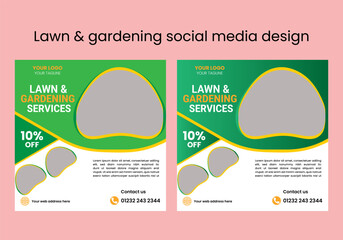 Lawn, garden, or Landscaping maintenance Service Social Media Post design, and Web square Banner Template, Agriculture farm service social media post, or Instagram banner design, web template 