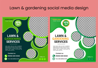 Lawn, garden, or Landscaping maintenance Service Social Media Post design, and Web square Banner Template, Agriculture farm service social media post, or Instagram banner design, web template 