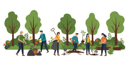 Community cleanup and planting in a vibrant park setting