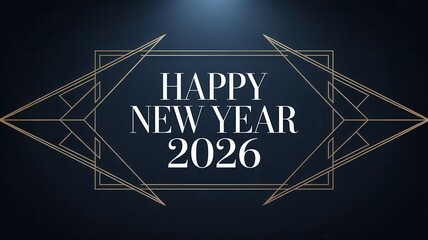 Luxury happy new year 2026 corporate poster with geometric art deco frame