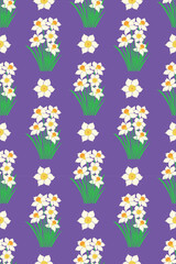 Hand Drawn Daffodil Flowers Seamless Botanical Background. Spring Floral Seamless Pattern with Yellow Daffodils