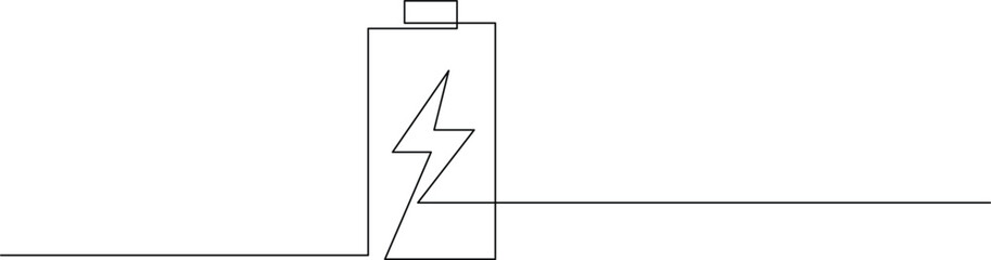 Modern energy solution concept showing a line art battery icon with a lightning bolt charging up, clean sustainable power symbol, minimalist design for eco awareness campaigns