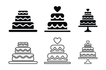 Wedding and Celebration Cake Icons Set.